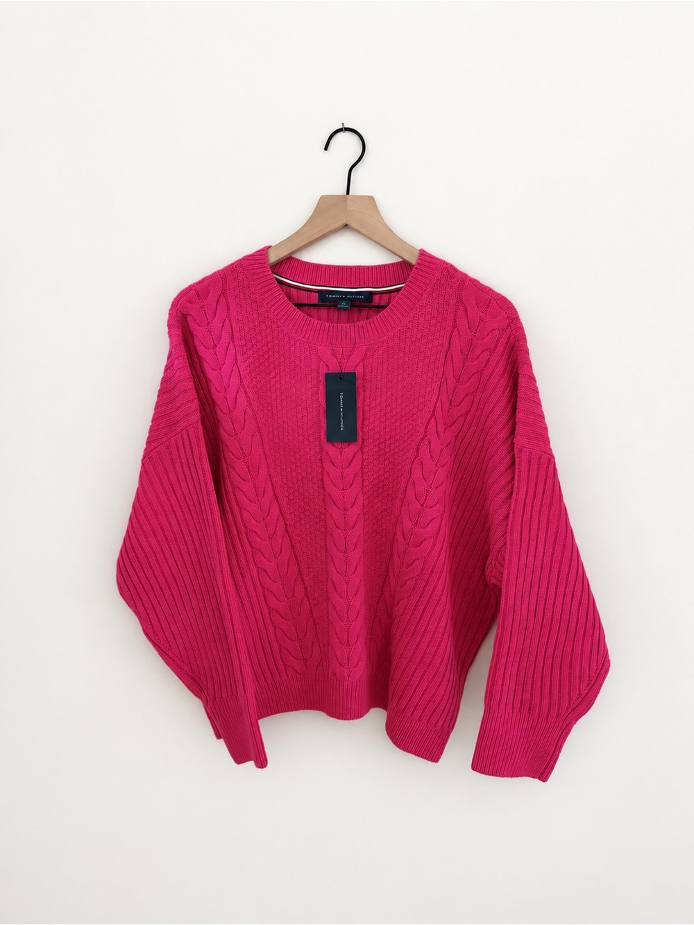Tommy Hilfiger Pink Cable Knit Crewneck Sweater Women’s Large NWT